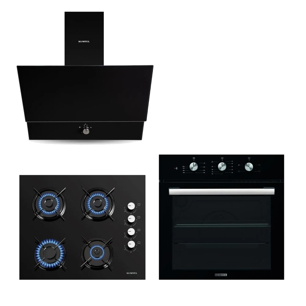 Kumtel Kristal Siyah Cam Ankastre Set