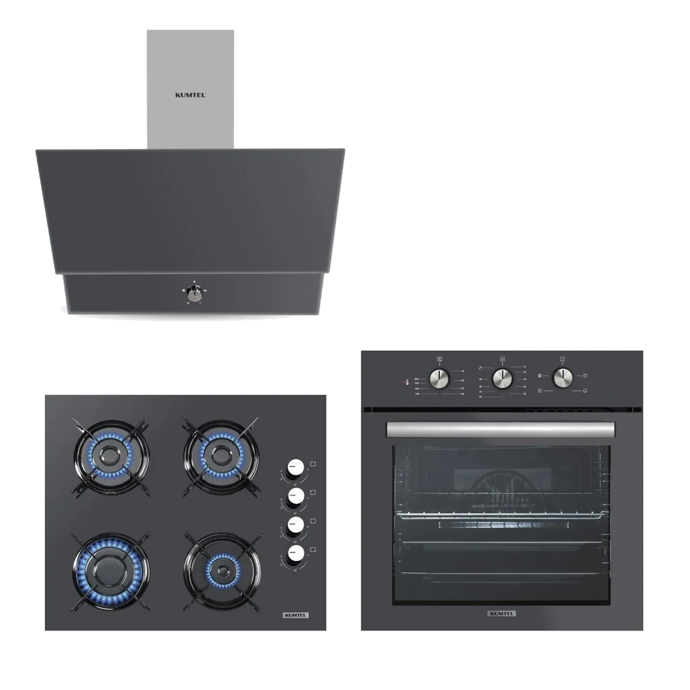 Kumtel Kristal Antrasit (Gri) Cam Ankastre Set